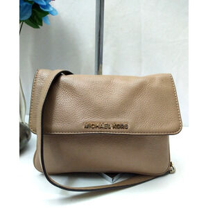 Michael Kors Brown Leather Chain Strap Zip Pockets Credit Card Crossbody Bag